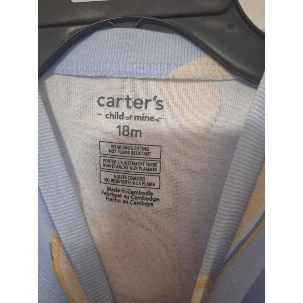 Carter's Child of Mine 2-Piece Cotton Knit Pajama Set 18M Blue Lemon Print